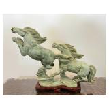 WST075- Antique Hand Carved Stone Horse On Wooden Stand
