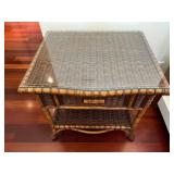 WST095- Bamboo Wicker Side Table With Glass Top