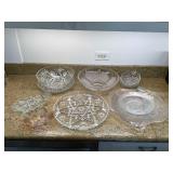 WST096 Various Vintage Etched Glass Dishes, Crystal Serving Plate & More!