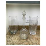 WST105 Etched Glass Decanter & Two Large Glass Vases