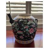 WST162- Floral Black Porcelain Antique Chinese Pot