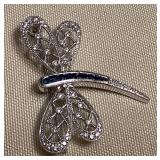 WST183 14K Gold Diamond & Sapphire Dragonfly Brooch