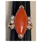 WST187 14K Gold Jade & Diamond Ring