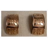 WST188 14K Gold Hawaiian Quilt Design Clip On Earrings 