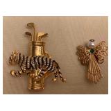 WST201 Two Vintage Costume Jewelry Brooches