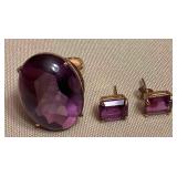 WST203 Vintage 14K Amethyst? Ring & Earrings