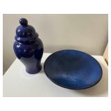 WST163- Cobalt Blue Ginger Jar Urn With Large Blue Platter