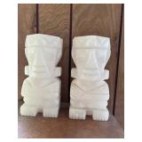 KDT004- Vintage Carved Alabaster White Stone Bookends