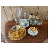 KDT033- Vintage Cup & Saucers With Crystal Vases