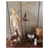 KDT042- Vintage “David” Statue With Vintage Wooden Figurines