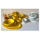 KDT155- Vintage Groovy Yellow Dishware Lot Including Corning Glass