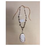 ICT424 Myrna Lee Chang Shell Pendant On Jade Bead Necklace