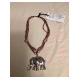 ICT442 Myrna Lee Chang Silver Toned Elephant Pendant On Pink& Silver Cord Necklace