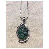 ICT480 Myrna Lee Chang Antique Jade Pendant & Sterling Silver Chain