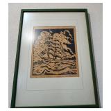 MKM042 Vintage Framed Signed Print #6 of 25 Storm On The Bow