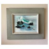 MKM098- Framed “Splashing Waves On Rock” Canvas Art