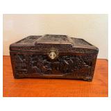 MKM222- Vintage Wooden Hand Carved Trinket Box