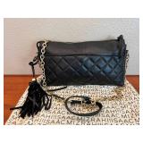 MKM249- Isaac Mizrahi Quilted Black Leather Bag
