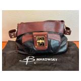 MKM254- B. Makowsky Black & Brown Leather Bag