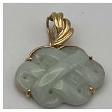 MKM410-Beautiful Green Jade Pendant With 14k Gold Setting