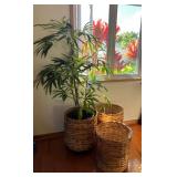 KDE021- (3) Woven Plant Baskets With Wheels