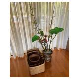KDE066- Faux Tropical Floral Arrangement & Woven Baskets