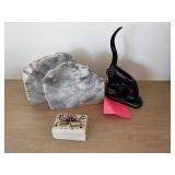 KDE169- Marble Book Ends, Vintage Stamp & Jewelry Box