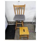 KDE269- Swivel Wooden Chair & Wooden Stool