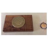 KDE277 Koa Wood Papeweight & Gold Toned Enameled Pendant