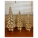 MKM038- Set Of Gold Glitter Glass Christmas Trees (SEE DESCRIPTION)