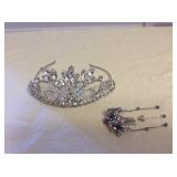 MMT051 Metal Bejeweled Tiara & Hair Comb