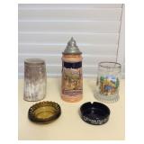 MMT087 German Steins, Vintage Ashtrays & Animal Horn? Container 