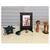 MMT110 Japanese Kokeshi Dolls, Cast Iron Wind Chime, Brush Stroke Painting & Lucky Cat