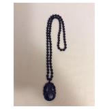 MMT217 Carved Stone Peach Pendant Beaded Necklace 