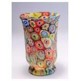 WAC001 Beautiful Vintage Handblown Murano Millefiori Art Glass Pedestal Vase