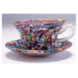 WAC006 Handblown Murano Millefiori Mosiac Glass Tea Cup and Saucer 