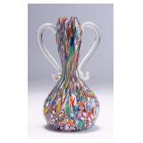 WAC008 Handblown Murano Millefiori Art Glass Vase w/Handles 