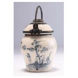 WAC018 Vintage Tall Incense Burner - Glazed Ceramic Blue Painting 