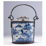 WAC019 Vintage Asian Glazed Blue & White Ceramic Incense Burner 