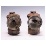 WAC037 Pair of Vintage Universal Lamp Co. Brass/Copper Bike Lamps 