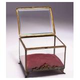 WAC043 Antique French Beveled Glass & Brass Display Case w/Pillow 