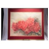 WAC090 Beautiful Framed Red Flower Watercolor by Teruya 