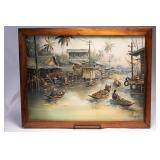 WAC103 Another Original Oil on Canvas Philippines River Scene Koa Frame 