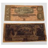 KPT044-Rare 1864 Confederate $10 Bill & Replica Hawaii $5 Bill