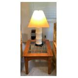 MLC026 Wooden Glass-top End Table & Ceramic Table Lamp 