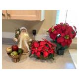 MLC031 LED Santa, Faux Poinsettia Arrangements & Faux Fruit 