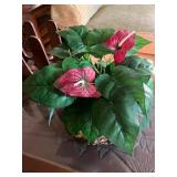 MLC036- Faux Anthurium Plant, Candle & Wooden Organizer