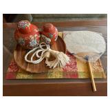 MLC037- Japanese Porcelain Jars, Fan & Wooden Plate