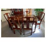 MLC054- Vintage Oriental Glass Top Rosewood Dining Table & Six Chairs
