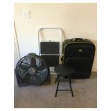 MLC184 Lasko Fan, Suitcase, Two-Step Ladder & Folding Stool